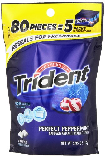 Trident Gum, Peppermint, 80 Piece (Pack of 4) logo