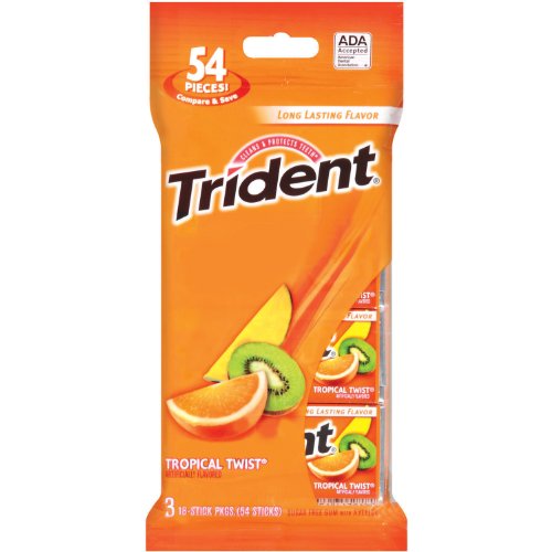 Trident Gum, Tropical Twist, 3 – 18 Stick Package (Pack of 5) logo