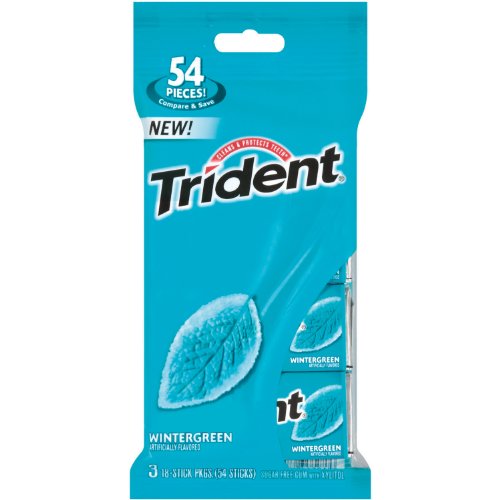 Trident Gum, Wintergreen (3-pack), 18-piece Packs (Pack of 5) logo