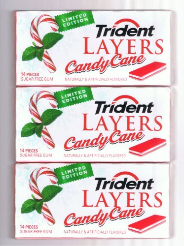 Trident Layers Candy Cane Chewing Gum Limited Edition Sugar Free 3 14 Piece Packs (42 Pieces) logo