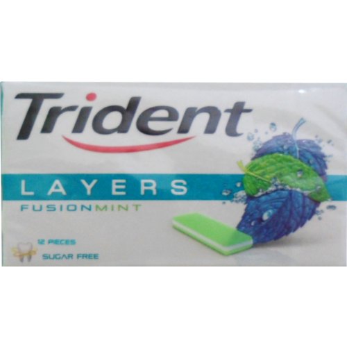 Trident Layers Chewing Gum Fusion Mint Flavored Sugar Free Dental Health Net Wt 26.4 G (12 Pieces) X 10 Boxes logo