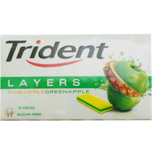 Trident Layers Chewing Gum Pineapple-green Apple Flavored Sugar Free Dental Health Net Wt 26.4 G (12 Pieces) X 6 Boxes logo