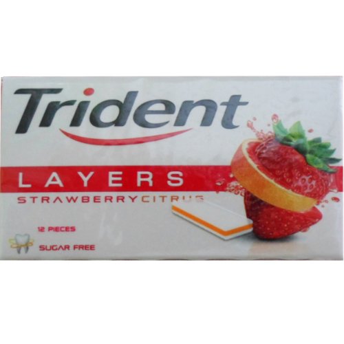 Trident Layers Chewing Gum Strawbery Citrus Flavored Sugar Free Dental Health Net Wt 26.4 G (12 Pieces) X 10 Boxes logo