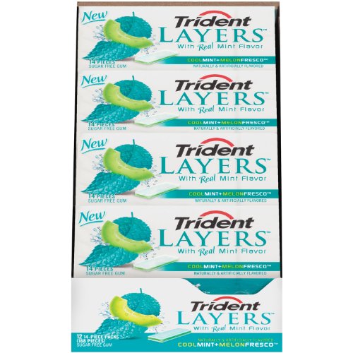 Trident Layers Gum, Cool Mint + Melon Fresco, 14-piece Packs (Pack of 12) logo