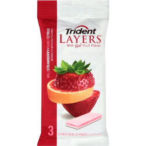 Trident Layers Gum, Wild Strawberry + Tangy Citrus (3-pack), 14-piece Packs (Pack of 5) logo