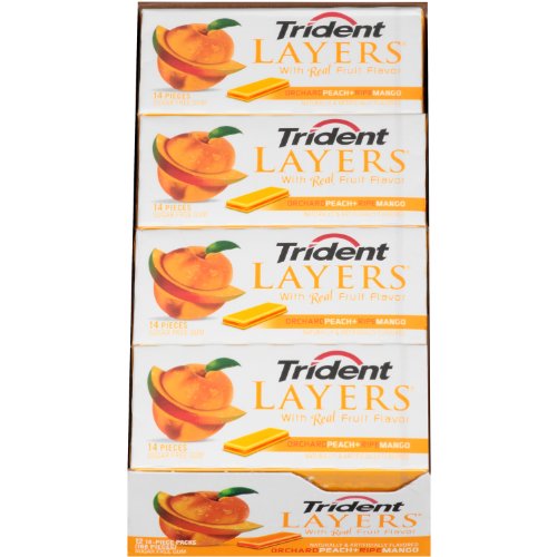Trident Layers Gummy Candy, Orchard Peach and Ripe Mango, 14-count (Pack of 12) logo