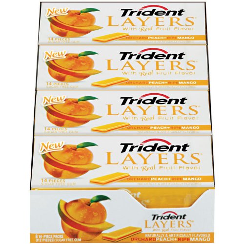 Trident Layers Sugarfree Gum – Orchard Peach + Ripe Mango – 8 X 14 Pieces logo