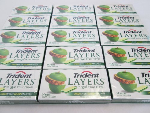 Trident Layers With Real Fruit Flavor Green Apple + Golden Pineaaple Naturally & Artificially Flavored Long Lasting Sugarfree Chewing Gum – 15 Packs Of 14 Pieces Sugar Free Gum (210 Pieces Total) – Tj13 logo
