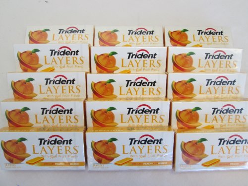 Trident Layers With Real Fruit Flavor Orchard Peach + Ripe Mango Naturally & Artificially Flavored Long Lasting Sugarfree Chewing Gum – 15 Packs Of 14 Pieces Sugar Free Gum (210 Pieces Total) – Tj13 logo