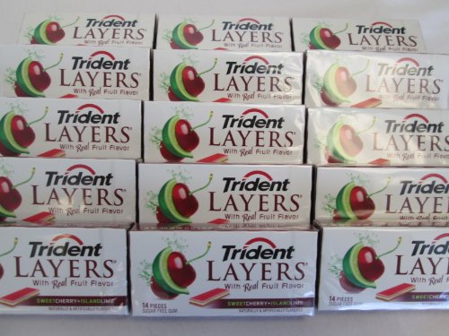 Trident Layers With Real Fruit Flavor Sweet Cherry + Island Lime Naturally & Artificially Flavored Long Lasting Sugarfree Chewing Gum – 15 Packs Of 14 Pieces Sugar Free Gum (210 Pieces Total) – Tj13 logo