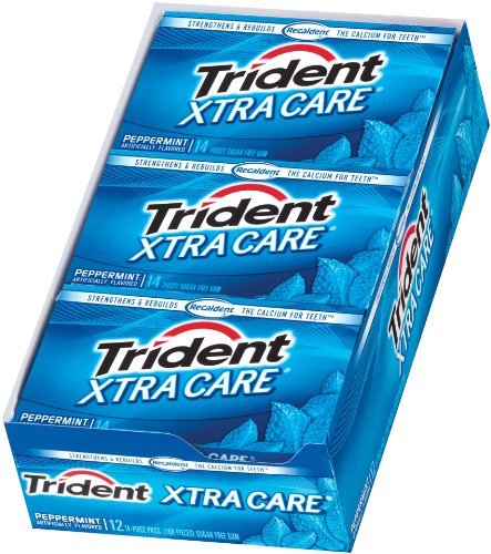 Trident Peppermint Xtra Care Artificial Flavors Sugar Free Chewing Gum – 12×14 Pieces Packages (168 Pieces Total) logo