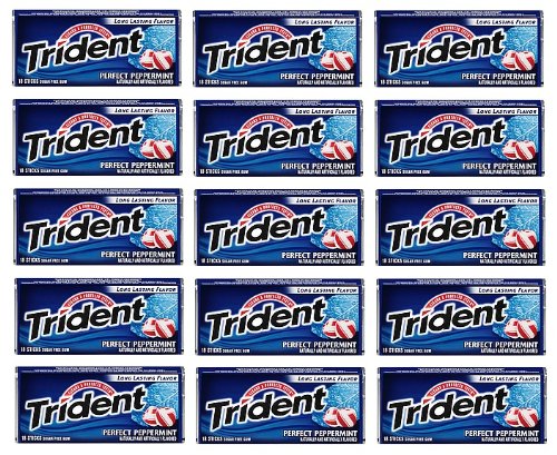 Trident Perfect Peppermint Artificial Flavors Sugar Free Long Lasting Chewing Gum – 15 Pack of 18 Sticks (270 Sticks Total) – Tj11 logo