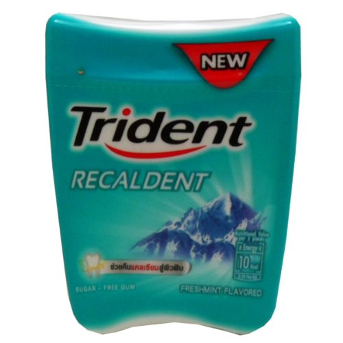 Trident Recaldent Chewing Gum Freshmint Flavored Sugar Free Dental Health Net Wt 47.6 G (34 Pellets) X 2 Bottles logo