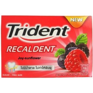 Trident Recaldent Sugar-free Chewing Gum Berry-mint Flavoured Gums 3pack Product Of Thailand logo