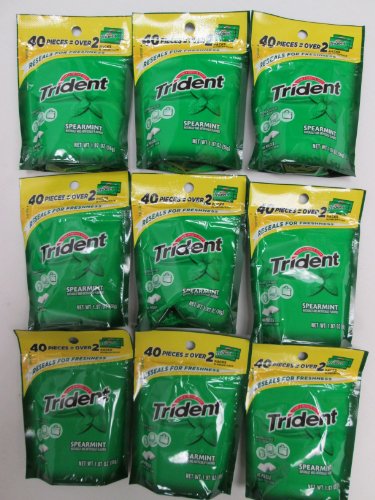 Trident Spearmint Artificial Flavors Sugar Free Long Lasting Chewing Gum – 9 Pack of 40 Pieces (360 Pieces Total) logo