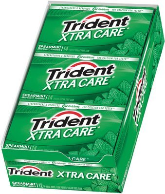 Trident Spearmint Xtra Care Artificial Flavors Sugar Free Chewing Gum – 12×14 Pieces Packages (168 Pieces Total) logo
