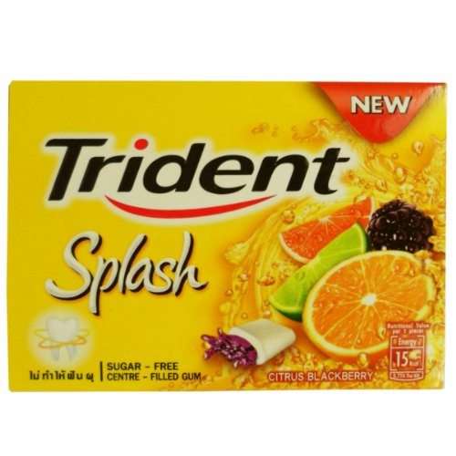 Trident Splash Chewing Gum Citrus Blackberry Flavor Sugar Free Dental Health Net Wt 17.1 G (9 Pellets) X 10 Boxes logo