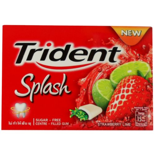 Trident Splash Chewing Gum Strawberry Lime Flavor Sugar Free Dental Health Net Wt 17.1 G (9 Pellets) X 2 Boxes logo