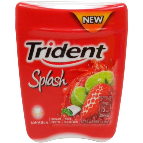 Trident Splash Chewing Gum Strawberry Lime Flavor Sugar Free Dental Health Net Wt 57 G (30 Pellets) X 4 Bottles logo