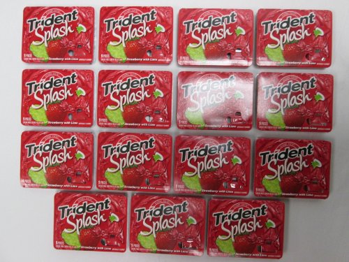 Trident Splash Cleans Teeth Strawberry With Lime Sugar Free Center Filled Chewing Gum – 15 Packs Of 9-pieces Packages (135 Pieces Total) – Tj10 logo