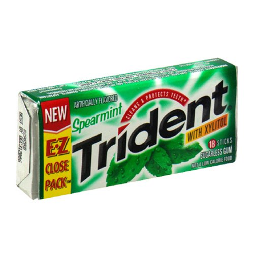 Trident Sugarless Gum With Xylitol, Spearmint, 18-count Boxes (Pack of 12) logo