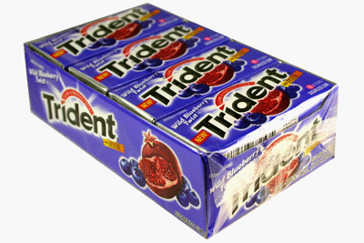 Trident Sugarless Gum With Xylitol, Wild Blueberry Twist Flavor, 12/18 Stick Packs -(216 Sticks Per Box!) logo