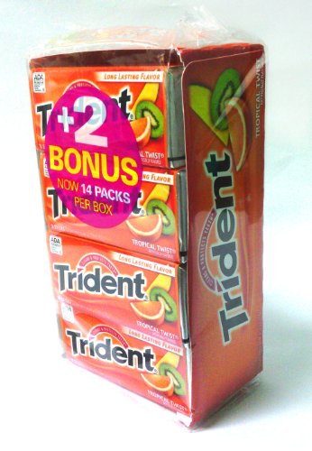 Trident Tropical Twist Sugar Free Gum Bonus Pack 14 Packs 18 Pieces Each logo