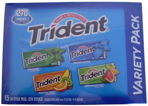 Trident Variety Pack, 270 Pcs, Spearmint, Original, Tropical Twist, Watermelon Twist logo