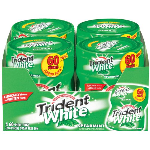Trident White Gum, Spearmint, 60-count Bottles (Pack of 4) logo