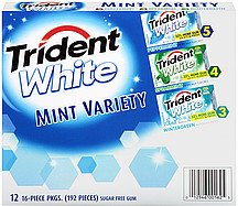 Trident White Mint Variety 12 Pack Mixed Artificial Flavors Sugarfree Gum – 12×16 Pieces Packages (192 Sticks Total) logo