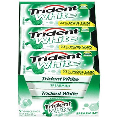 Trident White Spearmint Artificially Flavored Sugar Free Gum – 9×16 Pieces Packages (144 Sticks Total) Spearmint logo