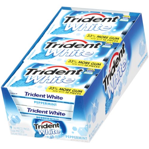 Trident White Sugar Free Peppermint Gum, 16 Ct, 9 Pk logo