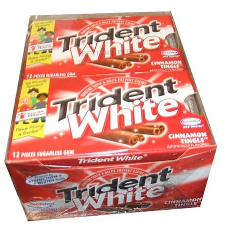 Trident White Sugarless Gum, Cinnamon, 12-12 Piece Packs (144 Pieces Per Box!) logo