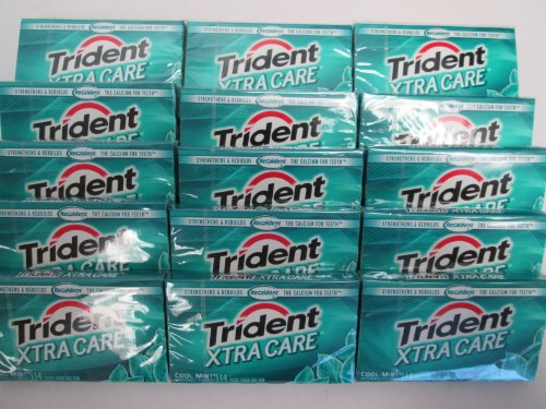 Trident Xtra Care Clean & Protect Teeth Cool Mint Naturally & Artificially Flavored Long Lasting Sugarfree Chewing Gum- 15 Packs Of 14 Pieces Sugar Free Gum (210 Pieces Total) logo