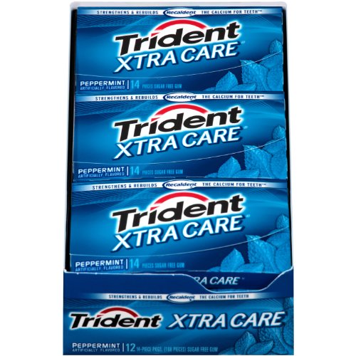 Trident Xtra Care Gum, Peppermint, 14-piece Packs (Pack of 12) logo