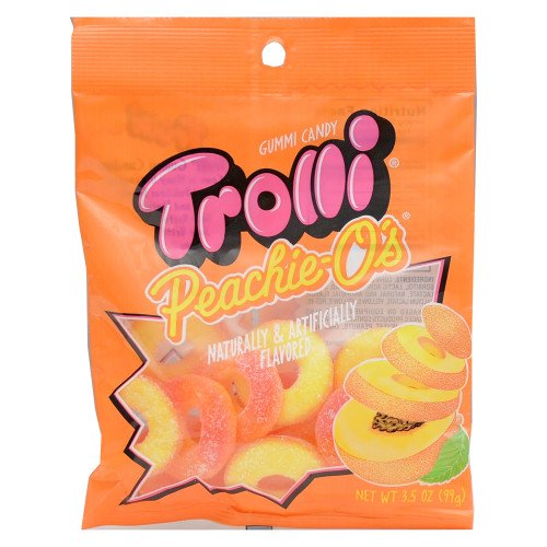 Trolli Peachie-o’s Peach Gummy Candy 3.5 Oz Bag logo