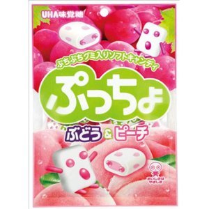 Uha Japan Puccho Grape & Peach Flavor Soft Gummy Candy 100g X 6 Packs logo