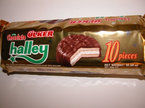 Ulker Chocolate Halley Milk Chocolate Covered Sandwich Biscuit Filled With Mallow 10.58 Oz logo