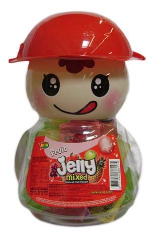 Uno Fruit Jelly Mixed Natural Fruit With Coconut Fruit Chunk In Coin Bank Red logo