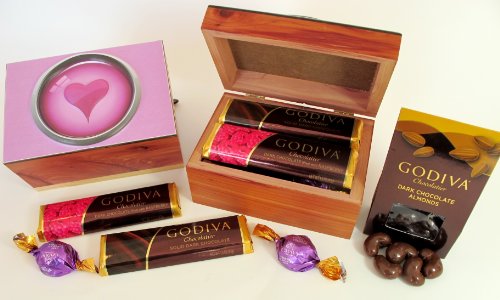 Valentine Heart,godiva Chocolate, Heart, Cedar Keepsake Trinket Box Filled With Assortment Of Godiva Dark Bars, Truffles logo