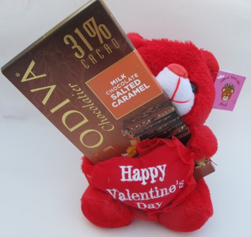 Valentine’s Day Gift, Godiva Milk Chocolate Salted Caramel Bar With Red Plush Teddy Bear logo