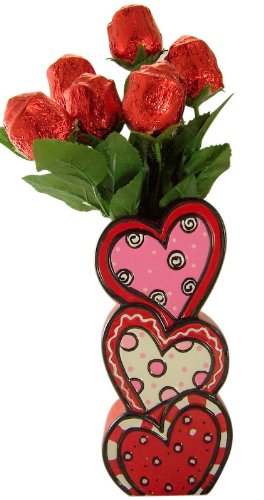 Valentines Day Gift Half Dozen Milk Chocolate Roses In Stacked Heart Sweetheart Vase logo