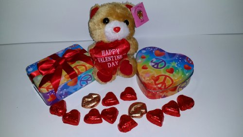 Valentine’s Day Heart, Alternative, Heart Alternative, Colorful Peace & Love Heart With Matching Rectangle Tin, Reusable Durable Metal Tins Includes Milk Chocolate Hearts & Lips, & Soft Plush Teddy With Happy Valentine’s Day Greeting, Perfect For Peace Sign Lover, For That Special Someone In Your Life logo