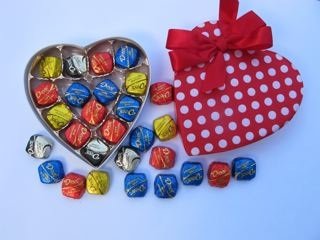 Valentine’s Day Heart, Chocolate Heart,small Polka Dot, Dove Chocolates, Packaged In A Soft Satin Polka Dot Heart, For Sweetheart, For Child, Or That Special Someone logo