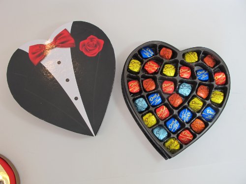 Valentine’s Day Heart, Large Formal Tuxedo Heart, Chocolate Heart, Filled With A Delicious Assortment Dove Chocolates logo