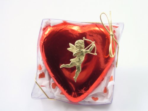 Valentine’s Day Holiday Alternative Solid Milk Chocolate Unique Novelty Gourmet Candy Gift Boxed Foil Wrapped Puffed Heart With Cupid For Adults, Children & Lovers logo