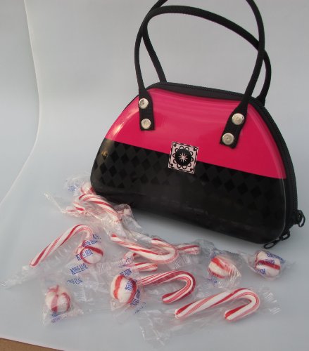 Valentine’s Day Holiday Gift Alternative Pink and Black Purse Tin Filled With Seasonal Peppermint Candy logo