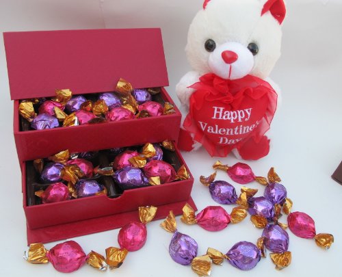 Valentine’s Day, Red Jewelry Box With Godiva Chocolate Truffles and White Plush Teddy Bear logo