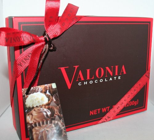 Valonia Praline Assortment Milk / White Chocolate 7oz Red logo