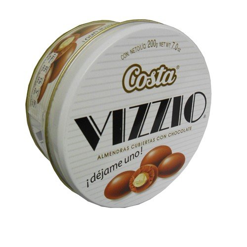Vizzio Almonds In Milk Chocolate By Costa. 200gr Can logo